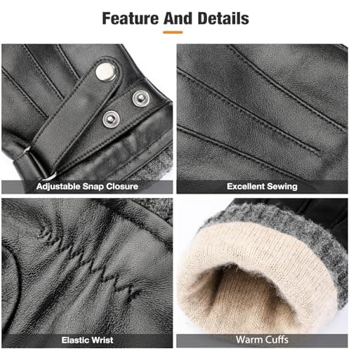Aegend Leather Gloves for Men, Soft Warm Lining Full Hand Touchscreen Winter Gift Thermal