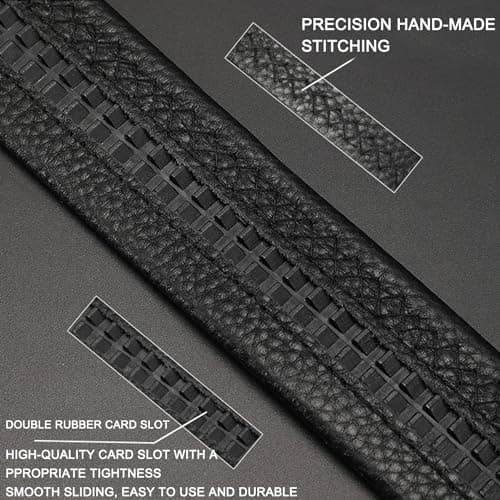 VJK Men's Leather Belt Ratchet Belt Dress with Premium Leather Slide Belt with Easier Adjustable Automatic Buckle Casual Accessories for Every Occasion (49in)