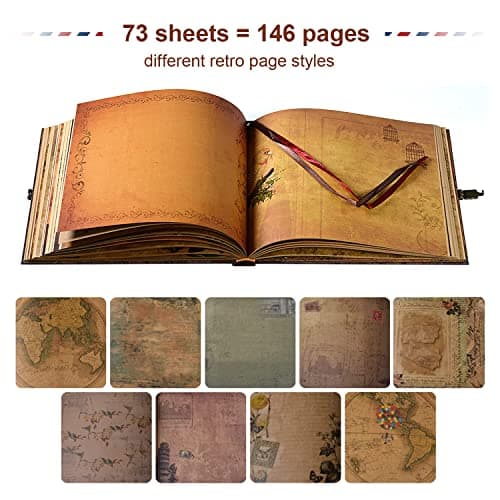 JIMBON Our Adventure Book Scrapbook Photo Album Retro Style Embossed Letter Cover Travel Diary Journal Scrap Book Kit For Couples,Memory Book For Anniversary Wedding