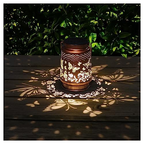 Solar Lanterns Outdoor Waterproof Butterfly Garden Decor Birthday Gifts for Women Mom Grandma, Hanging Solar Lights Metal Lantern Decoration Outside for Yard, Patio, Backyard, Porch