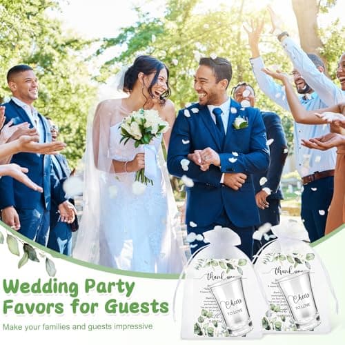 Uiifan 50 Sets Wedding Favors for Guests Wedding Shot Glasses Acrylic Clear Plastic Shot Glasses with Thank You Cards and Organza Bags for Guest Newlyweds Bridal Shower Gift (Cheers to Love)