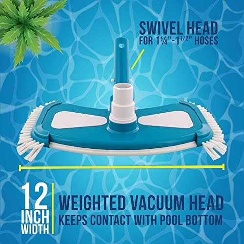 U.S. Pool Supply 12" Deluxe Weighted Butterfly Pool Vacuum Head with Side Brushes, Swivel Hose Connection, Pole Handle - Clean Debris Above Ground & In-Ground Swimming Pools, Spas – Vinyl Liner Safe