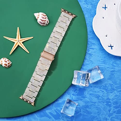 V-MORO Resin Band Compatible with Apple Watch Series 7/8/9/10/11 41/40/38/42mm, Women Fashion Strap for iWatch Series 6/5/4/3/2/1/SE, Lightweight Bracelet Wristband Replacement, Ivory White-Rose Gold