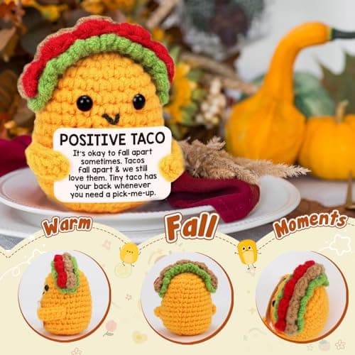 Positive Crochet Taco Christmas Birthday Gifts for Women Men Self Care Son Back to School Mom Dad Daughter Sister Friend Coworkers Relaxation Gift Desk Home Fall Decor Emotional Inspirational Support