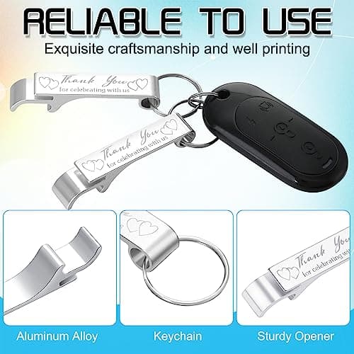 Dandat 100 Pcs Bottle Opener Keychain Bulk Thank You Wedding Favors for Guests Aluminum Wine Beer Opener Engraved Wedding Guest Gifts for Birthday Party Graduation Souvenirs(Silver)