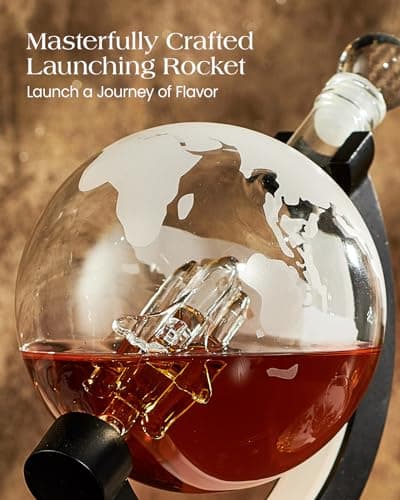 Gifts for Men Dad Christmas, Kollea Globe Whiskey Decanter Set with Space Rocket Inside, 7 Colors Led Liquor Decanter, Cool Gifts for Husband Brother Whiskey Lover, for Birthday Anniversary Home Bar