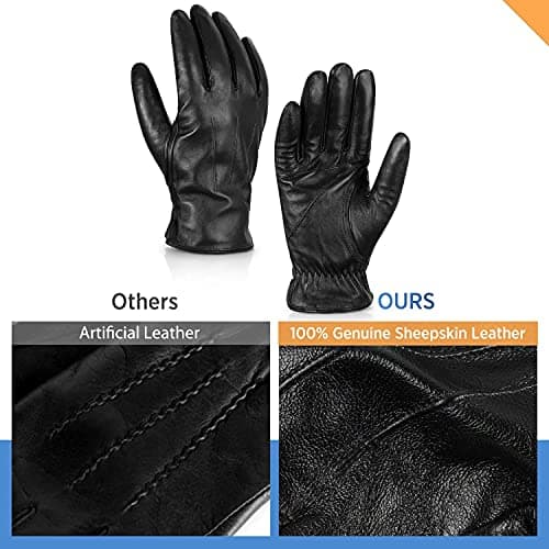 Alepo Genuine Sheepskin Leather Gloves for Men, Winter Warm Touchscreen Texting Cashmere Lined Driving Motorcycle Gloves