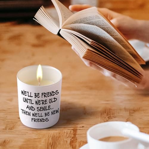 BFJLIFE Best Friend Birthday Gifts for Women Bestie Christmas Friendship Gifts for Women Friends Female Novelty Unique Lavender Scented Soy Candles We'll Be Friends Until We're Old and Senile