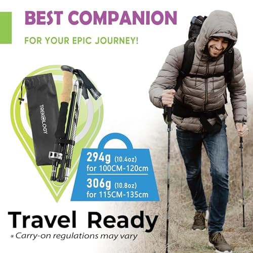 Trekology Trek-Z Collapsible Hiking & Trekking Poles - Balance Support for Seniors, Women, and Men, 2pc Per Set