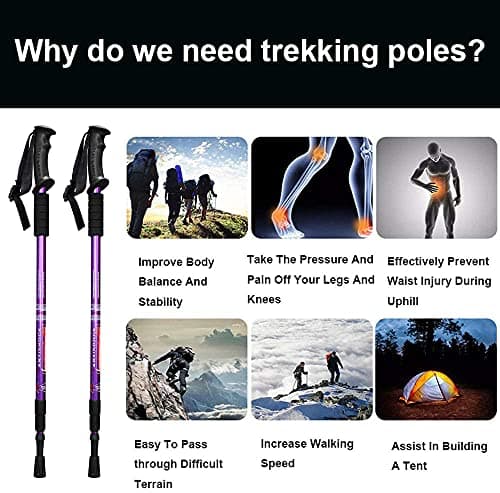 Aihoye Hiking Trekking Poles, 2 Pack Collapsible, Lightweight, Anti Shock, Walking Sticks, Adjustable Hiking Pole for Men and Women