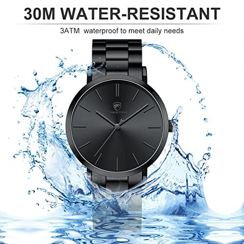 GOLDEN HOUR Men's Watches Slim Minimalist Runway Plated Stainless Steel Quartz Analog Watch