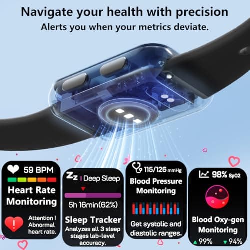 MorePro Health Fitness Tracker with Blood oxy-gen Monitor and 24/7 Heart Rate and Blood Pressure, Sleep Monitor, 120+ Sport Modes Waterproof Fitness Watch for Women Men Android iOS, Black