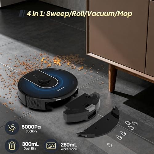 Bagotte Robot Vacuum and Mop, Robot Vacuum Self Emptying, 5000Pa Powerful Suction, 90-Day Hands-Free, Advanced Smart Mapping, LiDAR Navigation Robotic Vacuum for Pet Hair, Dust, Carpet, WiFi/App/Alexa