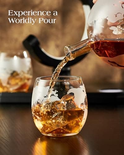 Gifts for Men Dad Christmas, Kollea Globe Whiskey Decanter Set with Space Rocket Inside, 7 Colors Led Liquor Decanter, Cool Gifts for Husband Brother Whiskey Lover, for Birthday Anniversary Home Bar