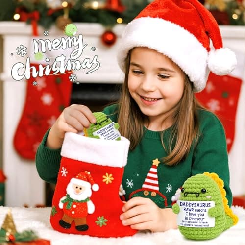 OCCdesign Mini Christmas Birthday Gifts for Dad from Daughter Son RAWR I Love You Daddy Handmade Crochet Cute Small Dinosaur for Daddy Dad Bonus Step Father in Law New Father