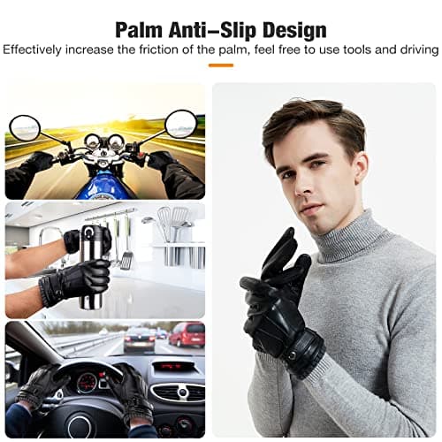 Aegend Leather Gloves for Men, Soft Warm Lining Full Hand Touchscreen Winter Gift Thermal