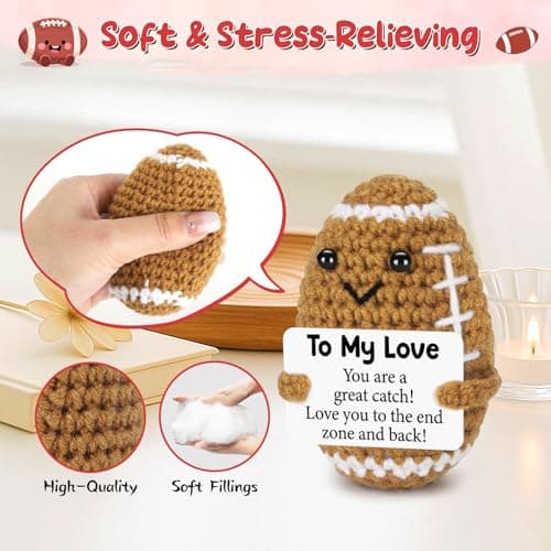 Birthday Gifts for Him Her Boyfriend Girlfriend, to My Love Handmade Emotional Crochet Football, Small Cute Anniversary Present for Him, Mini Romantic I Love You Gift for Husband Wife Couple