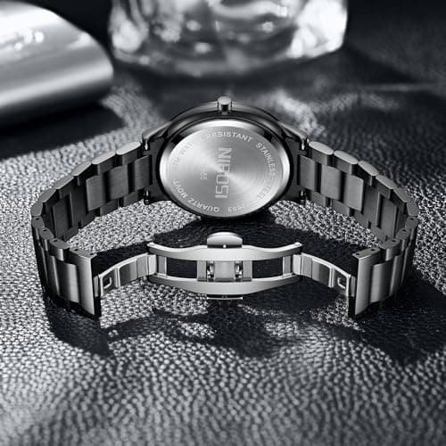 NIBOSI Men Watches Analog Quartz Stainless Steel Black Watches for Men Waterproof Business Classic Watch Fashion Minimalist Ultra Thin Wrist Watch for Work and Casual Wear
