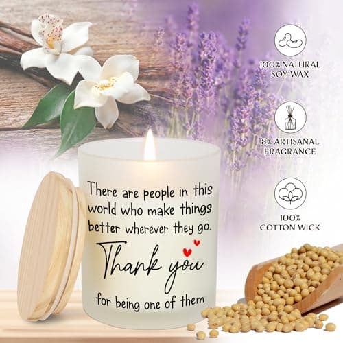OASSIE Thank You Gifts for Women - Long Lasting Vanilla Lavender Candle 10 Oz - Appreciation Inspirational Birthday Gifts for Women Coworkers Friend Teachers Nurses Boss Employees