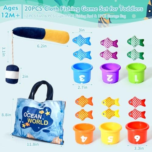 Montessori Toys for 1 Year Old Boy Girl Gifts, Cloth Fishing Game Toddler Toy 1-3, Sorting Learning Baby Toys 6-12-18 Months, One Year Old Girl Boy Birthday Gifts