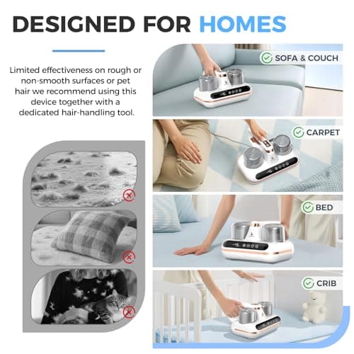 Amzany Mattress Vacuum Cleaner - 5-in-1 Cordless Bed Vacuum Cleaner, Powered by UV-C Light & Ultrasonic Technology, 16Kpa Strong Suction,Low Noise,Suitable for Dust, Pet Hair, Etc.