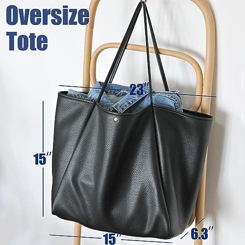 HOXIS Oversize Pu Leather Tote Women Weekender Bag Shopper Handbag Travel Purse