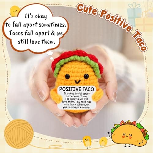 Mini Emotional Taco Support Funny Birthday Gifts for Women Men Mom Dad Husband Daughter Sister Friend Coworker Inspirational Relaxation Gifts Positive Crochet Animals Party Favors Christmas Stuffer