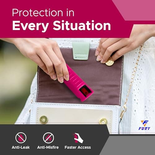 FURY Hardshell Pepper Spray - 12Ft Range, Max Strength, UV Dye Identifier, Anti-Leak & Anti-Misfire, Slidetop Trigger, Belt Clip & Key Ring, Multiple Color Options, Self-Defense Spray