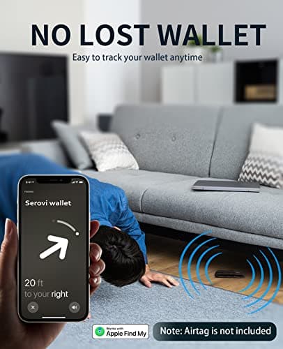 Serovi AirTag Wallet for Men Genuine Leather Bifold Wallet with AirTag Holder RFID Blocking Wallet With 2 ID Window and 12 Cards Holders Gift Box (Airtag Not included)