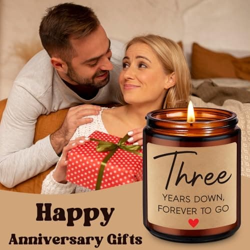 Fairy's Gift 3 Year Anniversary Candle Gifts for Him Her Wife Boyfriend GF Husband - Leather 3rd Anniversary Couple Gifts Ideas - 3rd Year Wedding Anniv. Presents for Couples, Happy Third Anniv.