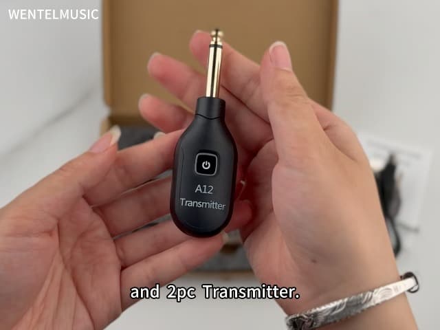 A12 Wireless Guitar Transmitter Receiver - 2.4GHz System, 24-bit 48KHz Audio, 100ft Range, No Latency, Rechargeable, Easy Pairing for Electric Guitar & Bass - Accessories (1TX+1RX)