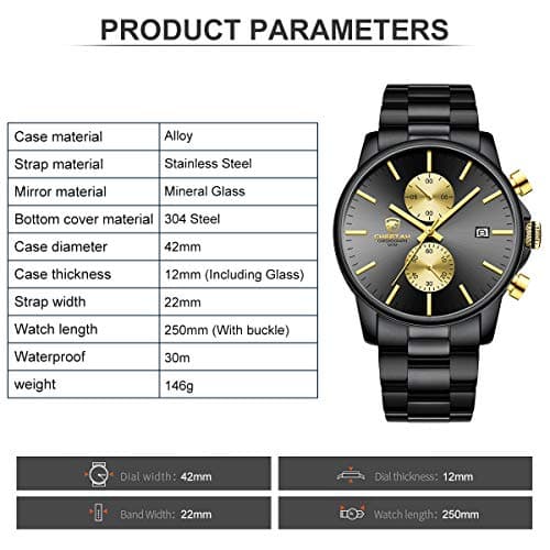 GOLDEN HOUR Fashion Business Mens Watches with Stainless Steel Waterproof Chronograph Quartz Watch for Men, Auto Date