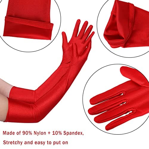 Lansian Long Opera Party Gloves for Women 1920s 20s Satin Gloves Costumes Elbow Length Bridal Evening Dress, 21 inches