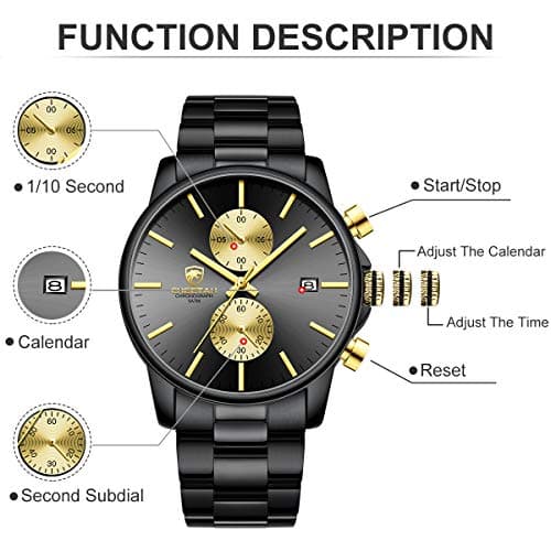 GOLDEN HOUR Fashion Business Mens Watches with Stainless Steel Waterproof Chronograph Quartz Watch for Men, Auto Date