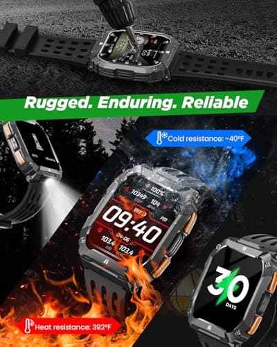 FOSMET Smart Watches for Men, 1.95'' Fitness Watch: Waterproof Military Smart Watch with 100 Days Battery Life/Call/Flashlight/Sleep/SpO2/Heart Rate Monitor/Step Tracker, Sport Smartwatch for Android iPhone