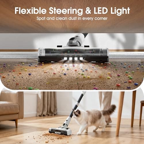 Klarpul Cordless Vacuum Cleaner, 2 Batteries 140 Mins Runtime 600W 50Kpa Stick Vacuum Cordless, Self-Standing Vacuum Cleaners for Home with 2.5H Fast Charging, for Floor/Carpet/Pet Hair, White