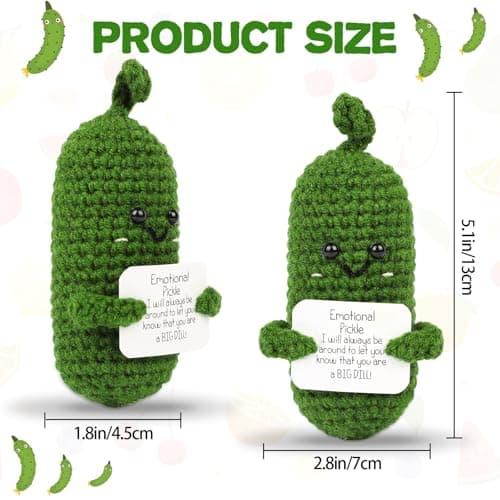 Hoedia Handmade Emotional Pickle Gift, Cucumber Crochet Doll Inspirational Gifts with Cards, Cute Knitted Funny Support Potato Friend Birthday Mothers Day Easter Basket Stuffers (Emotional Pickle)
