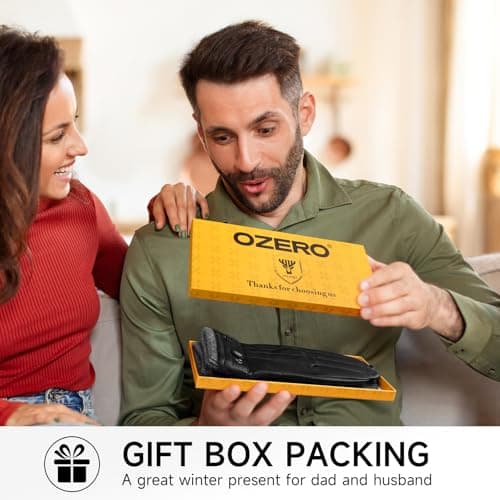 OZERO Mens Winter Gloves Nappa Leather Warm Wool Touchscreen Dress Glove - Thermal Gifts for Dad or Husband