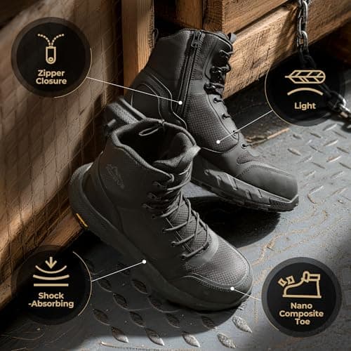 NORTIV 8 Men's Composite Toe Work Boots – 8'' Lightweight ASTM F2412-24 & ASTM F2913-24 Safety Boots with Side Zipper for Construction & Warehouse, Metrostrike-Nano