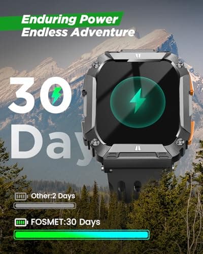 FOSMET Smart Watches for Men, 1.95'' Fitness Watch: Waterproof Military Smart Watch with 100 Days Battery Life/Call/Flashlight/Sleep/SpO2/Heart Rate Monitor/Step Tracker, Sport Smartwatch for Android iPhone