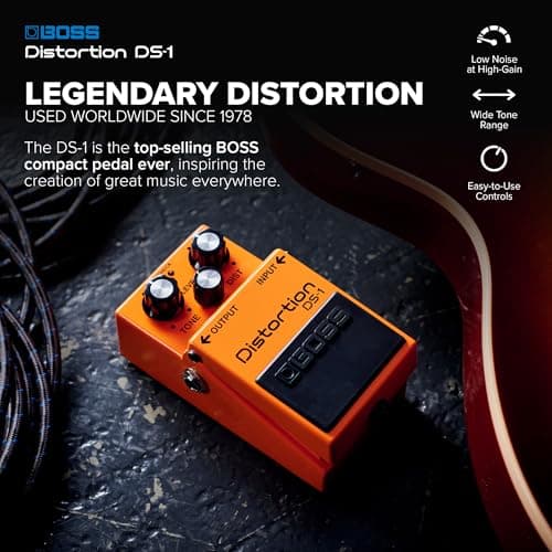 BOSS DS-1 Distortion | Compact Distortion Pedal | The Benchmark in Guitar Distortion | Hard-edged Attack & Smooth Sustain | Wide Tone Range
