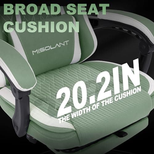 Misolant Gaming Chair, Fabric Gamer Chair with footrest for Adults, High Back Ergonomic Computer Game Chair with Adjustable Headrest and Massage Lumbar Support, 90-155° Recline Free, Green