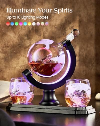 Gifts for Men Dad Christmas, Kollea Globe Whiskey Decanter Set with Space Rocket Inside, 7 Colors Led Liquor Decanter, Cool Gifts for Husband Brother Whiskey Lover, for Birthday Anniversary Home Bar