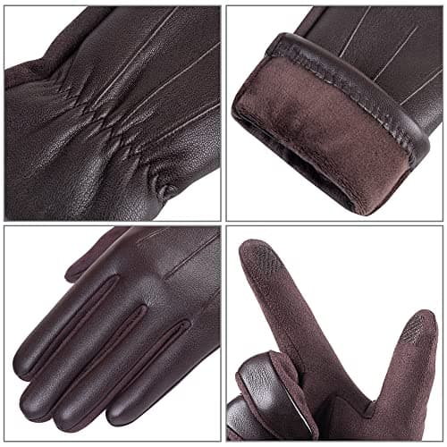 alqqas Winter Fashion Leather Gloves for Men, Finger Touchscreen Texting Wool Lined Warm Windproof Suede Driving Gloves