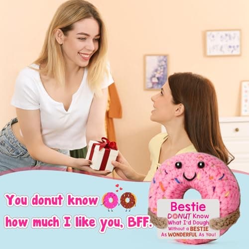 Bestie Gifts for Women Friend - Funny Cute Cool Handmade Knitted Donut for Female Woman Besties Best Friends BFF Soul Sister Coworker Friendship Birthday