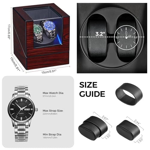 ANWBROAD ANWBROAD Watch Winder for Automatic Watches Double with Super Quiet Motor Flexible Watch Pillows LED Backlight Wooden 5 Modes Battery or Type-C Adapter UJWW001Y