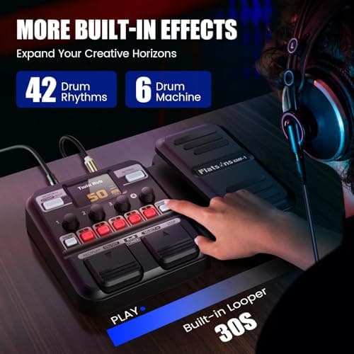 Flatsons KMF-1 Guitar Pedal, 77 Effects Guitar Multi Effects Pedal with 50 Preset, 42 Drum Rhythm, 18 Amp/Cab, Upgraded Color Screen, Aux In, Guitar Tuner Looper Expression Wah Volume Distortion Pedal