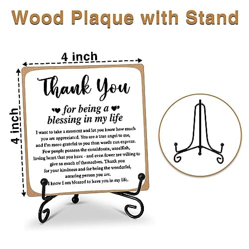 Thank You Gifts for Women Men Friends Mom, Thank You for Being A Blessing in My Life Wooden Plaque with Stand, Thanksgiving Day Gifts for Family Member Desk Decor - B75