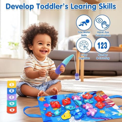Montessori Toys for 1 Year Old - Cloth Fishing Game Toddler Toys Age 1-2 with Stacking Cups - Sorting Learning Baby Toy 12-18 Months - One Year Old Boy Girl First Birthday Gifts for 1 2 3 Year Old