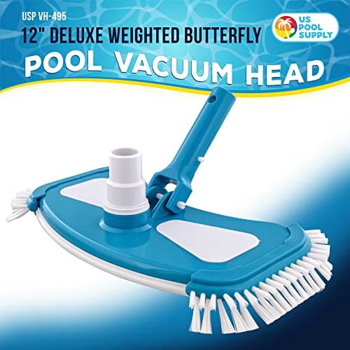 U.S. Pool Supply 12" Deluxe Weighted Butterfly Pool Vacuum Head with Side Brushes, Swivel Hose Connection, Pole Handle - Clean Debris Above Ground & In-Ground Swimming Pools, Spas – Vinyl Liner Safe
